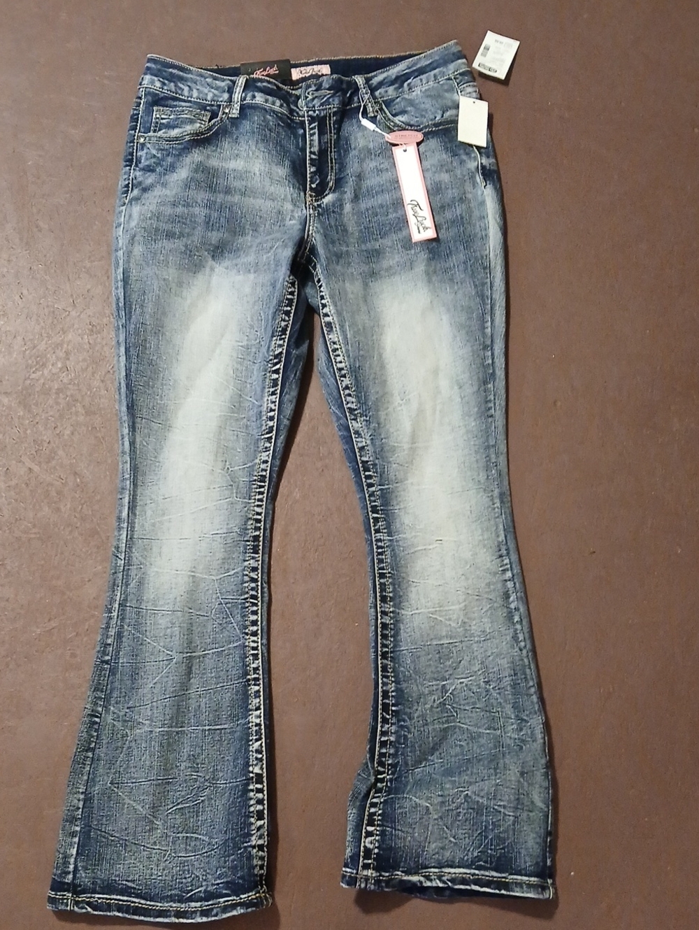 Mid-Rise Distressed Blue Flare Jeans